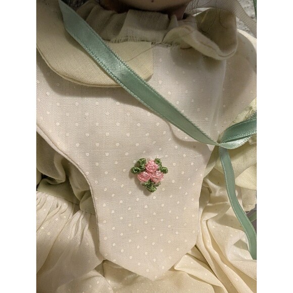 Vintage Porcelain Doll 16” Southern Belle Green Dress Straw Hat Victorian Style - Picture 8 of 10